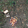2in1 campfire cooking tripod being used over an open fire.